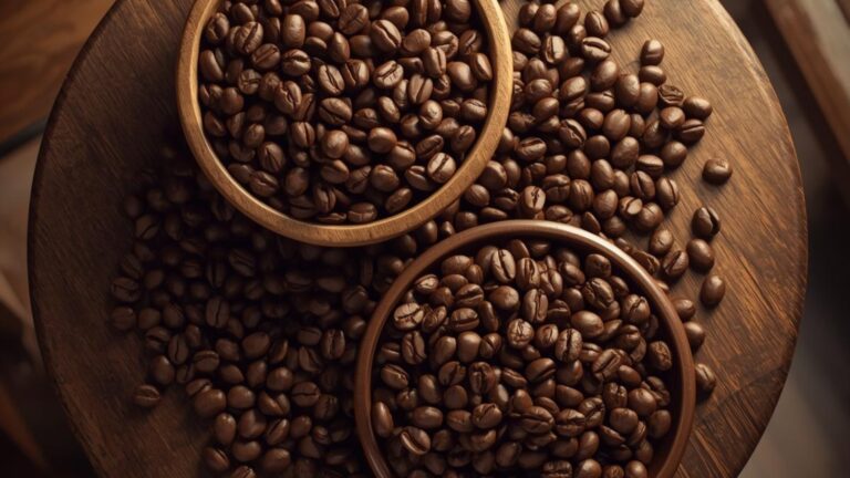 Two bowls of coffee beans side by side