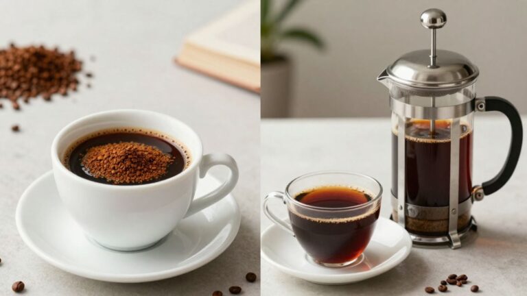 Instant coffee vs brewed coffee side by side (French press)